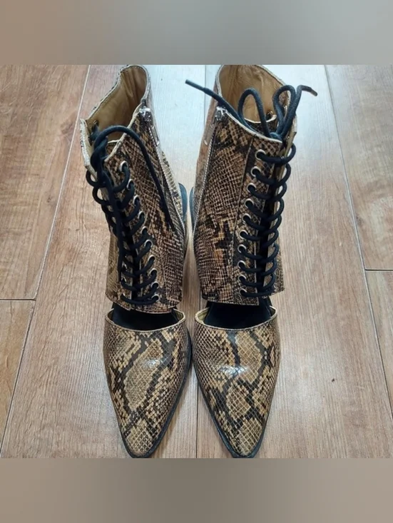 Free People Charlotte Corset Snakeskin Cowgirl Western Square Heel Cutout Boots - Picture 3 of 7